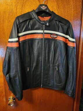 Women's 2XL Harley Davidson Sporty Black/Orange/White Leather Riding Jacket NWT
